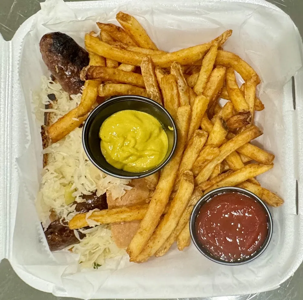 Brat with Sauerkraut and Fries