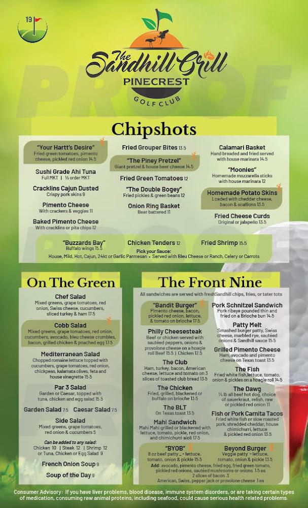 Sandhill Grill at Pinecrest Golf Course Menu image 2